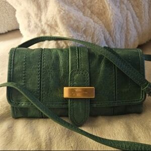 Juicy Couture Y2K Emerald Green Genuine Cowhide Leather Crossbody Wallet
